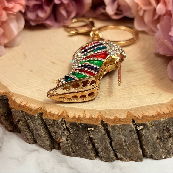 Multicolor 3D High Heel Crystal Shoe Keychain Charm - Picture 13 of 16